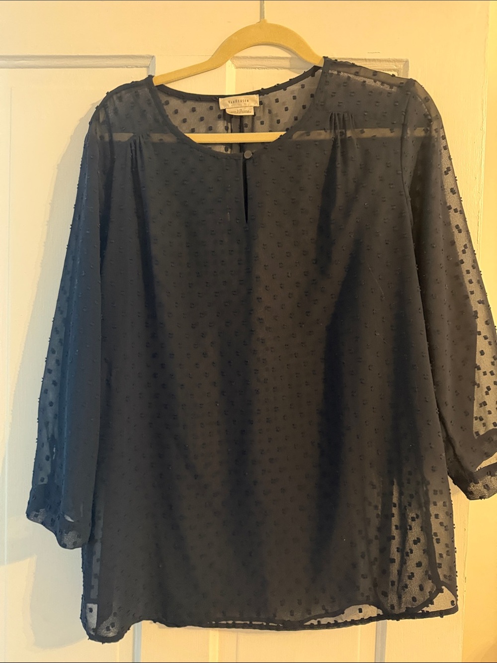Van Heusen Navy Swiss Dot Sheer Blouse